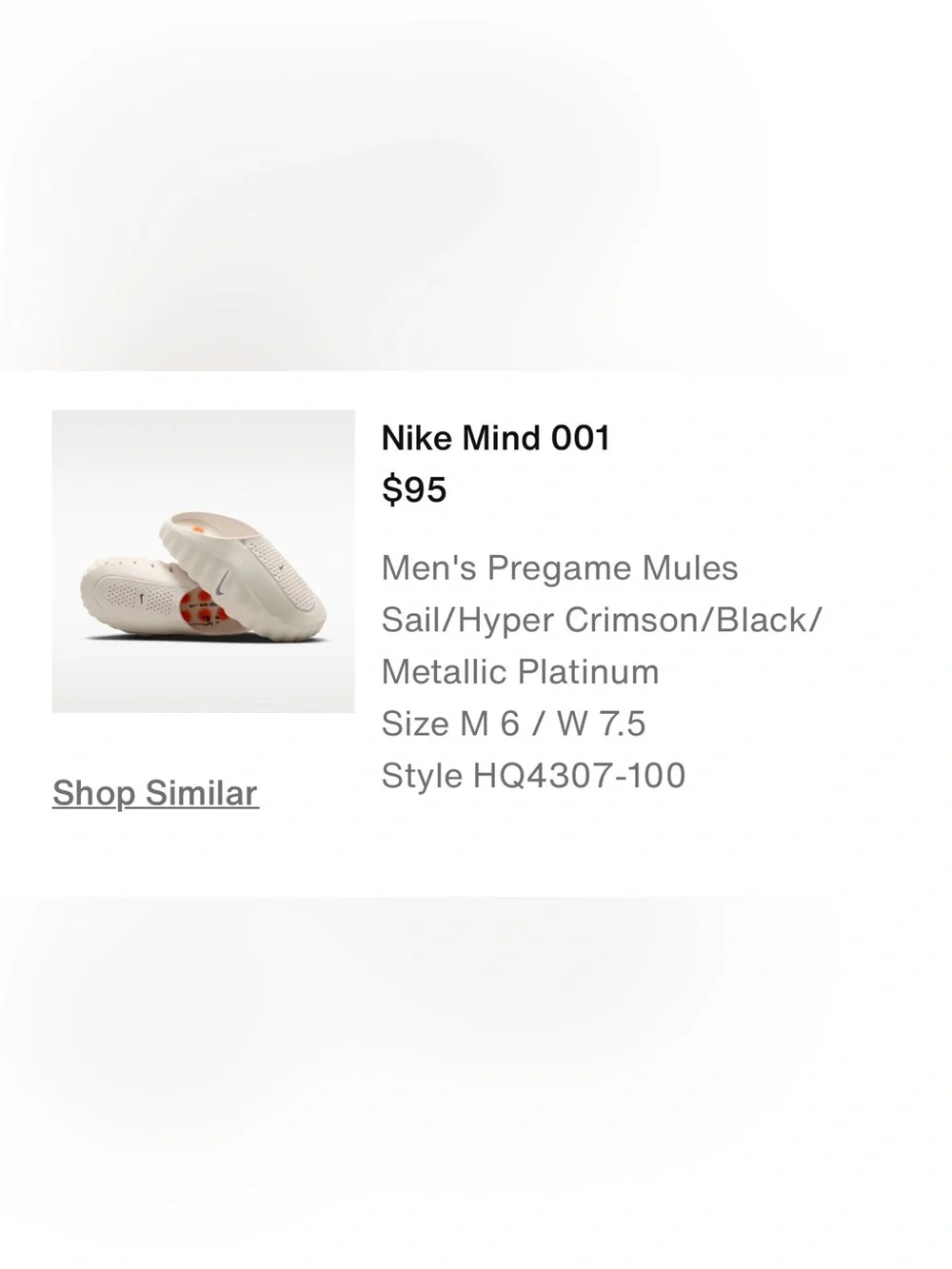 New In Box Nike Mens Pregame Mules in Sail with Hyper Crimson Accents